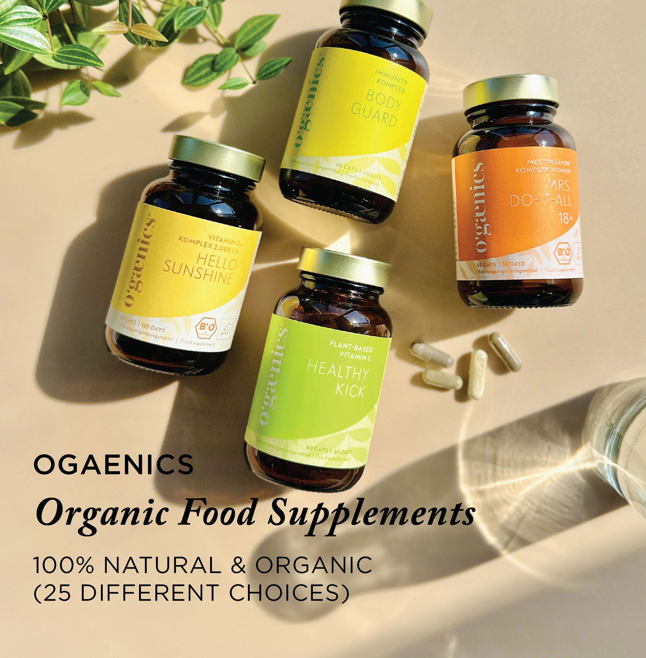 100% Organic, Vegan and Natural Vitamins Ogaenics Food Supplements 
